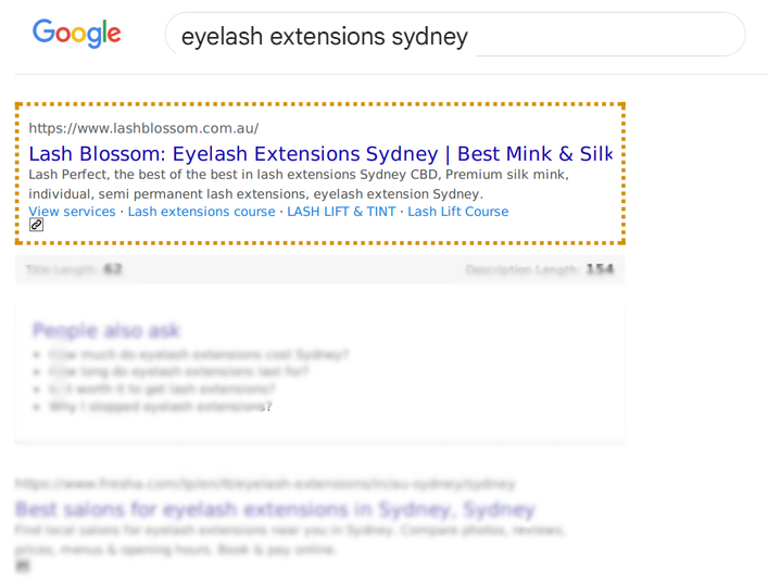 LASH BLOSSOM SEO results